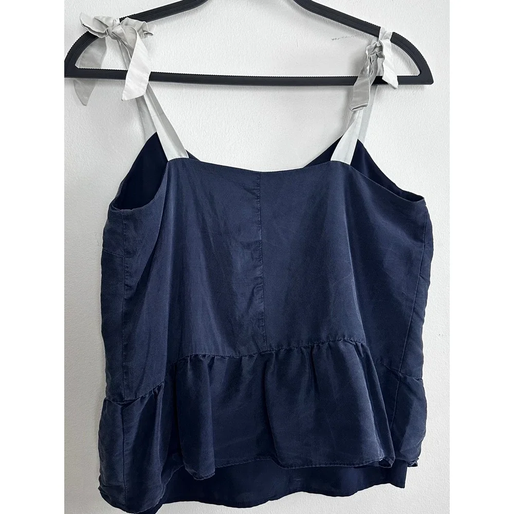 J.Crew Navy 100% Silk Tie Shoulder Peplum Camisole 6 Casual Romantic Feminine